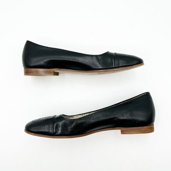 Gucci Hills GG Ballet Flat Black Cap Toe Double G Logo Leather 38, 8 - Picture 5 of 13